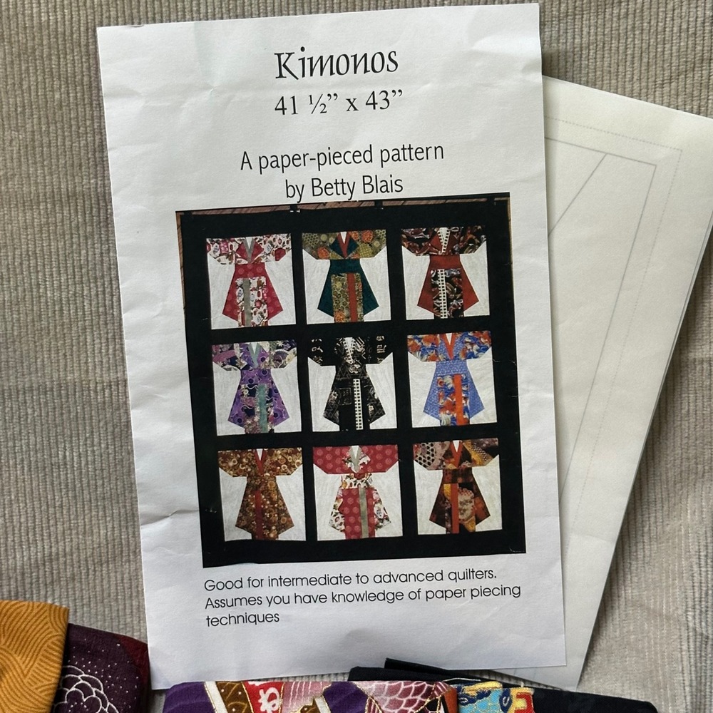 Betty Blais Kimonos Paper Pieced Quilt Pattern & Fabric Lot Embellishment Villag